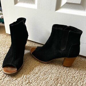 Toms Black Suede Open-Toed Booties